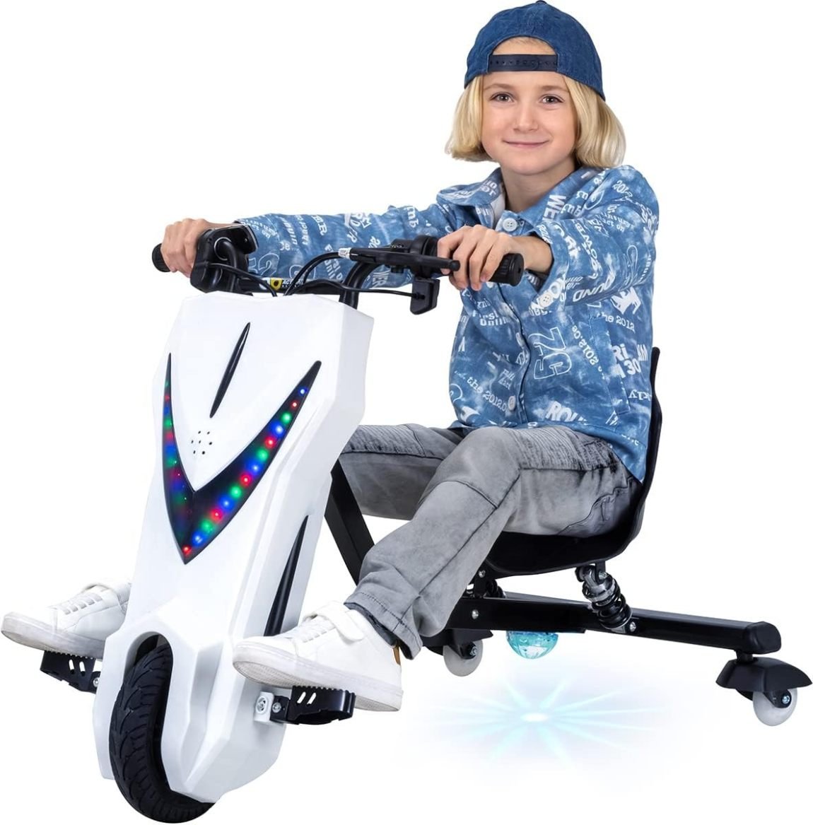 Actionbikes Motors Drift kart eléctrico niño – Moteur 250 W, drift 360°, 3 velocidads, LED, siège regulable, Bluyooth, space Purple