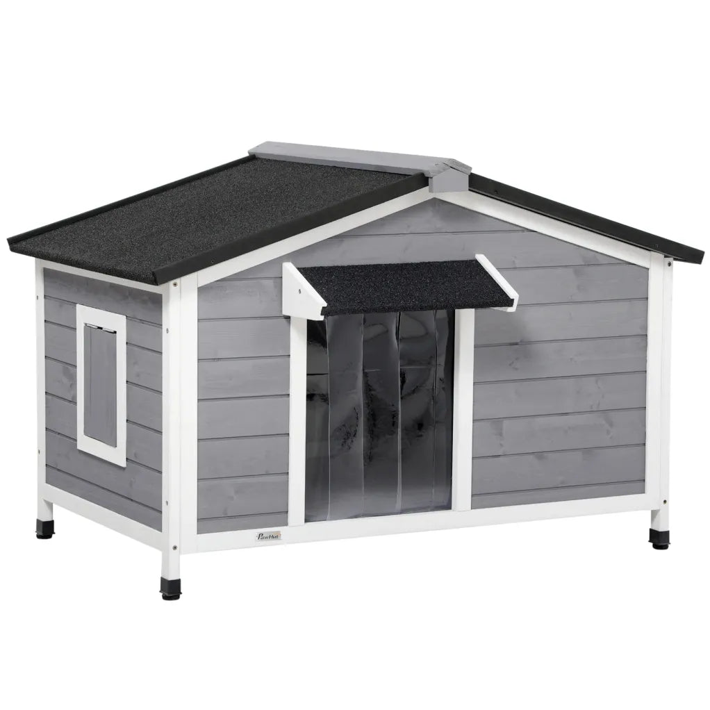 PawHut Niche para chien con techo ovrant – Maison exteriore surélevée y résistante aux intempéries