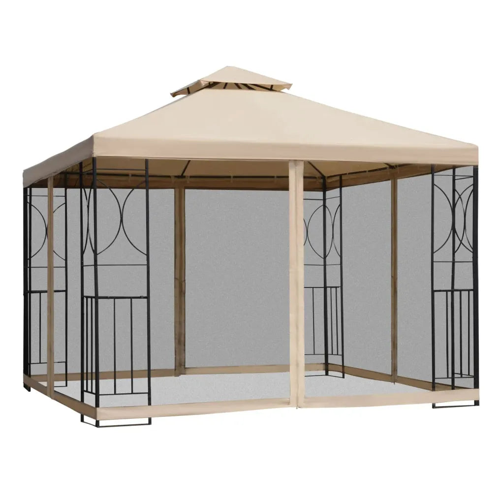 otsunny Pavillon de jardín doble techo con estanterías y parois mostiquaires