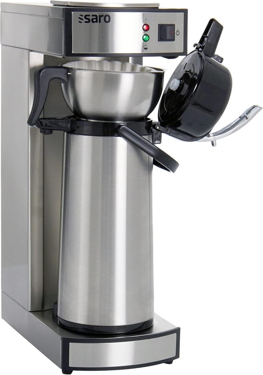 Saro cafyera thermique profesional con filtre panier y thermos – 2,2 L, env. 10 tasses, infusion y maintien au chaud, argent