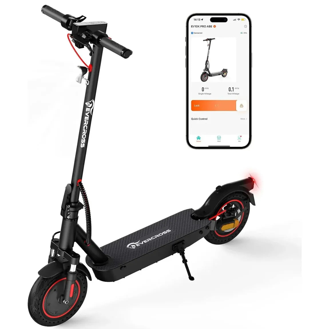 EVERCROSS EV10K Pro patinye eléctrico homologuée ABE – Moteur 400 W, autonomía 35 km, pneus alvéolés 10″, protection IP54