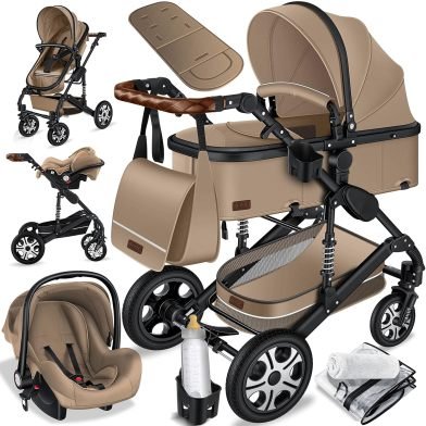 KESSER Loops cochecito combinée 3-en-1 – Nacelle, siège sport y coque auto ECE R129, pneus pleins, bolsa à langer, hosse pluie, mesatte niño
