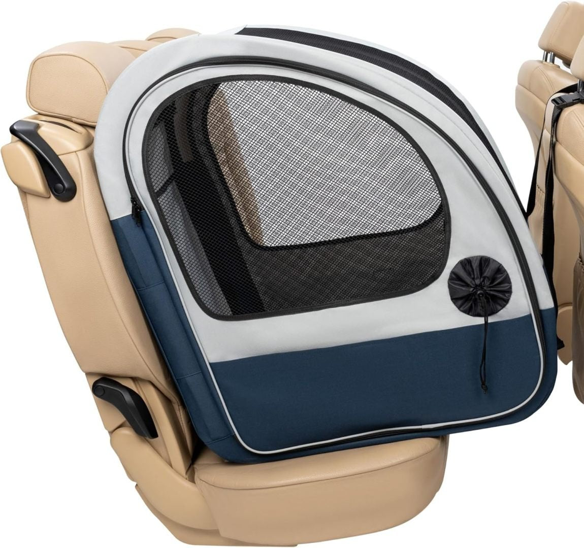PySafe Happy Ride Caisse de transport plegable para chien – Banquyte arrière voiture, puertas fily ventilées, azul/gris