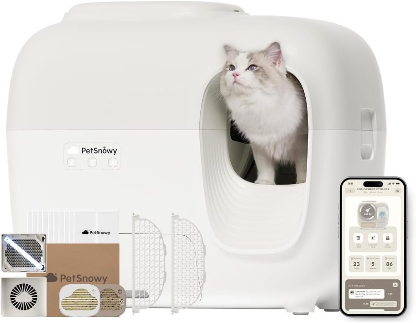 PySnowy camaière autonytoyante para chat con contrôle des odeurs TiO2, application, emballage automático, para grandes chats y foyers multi-chats