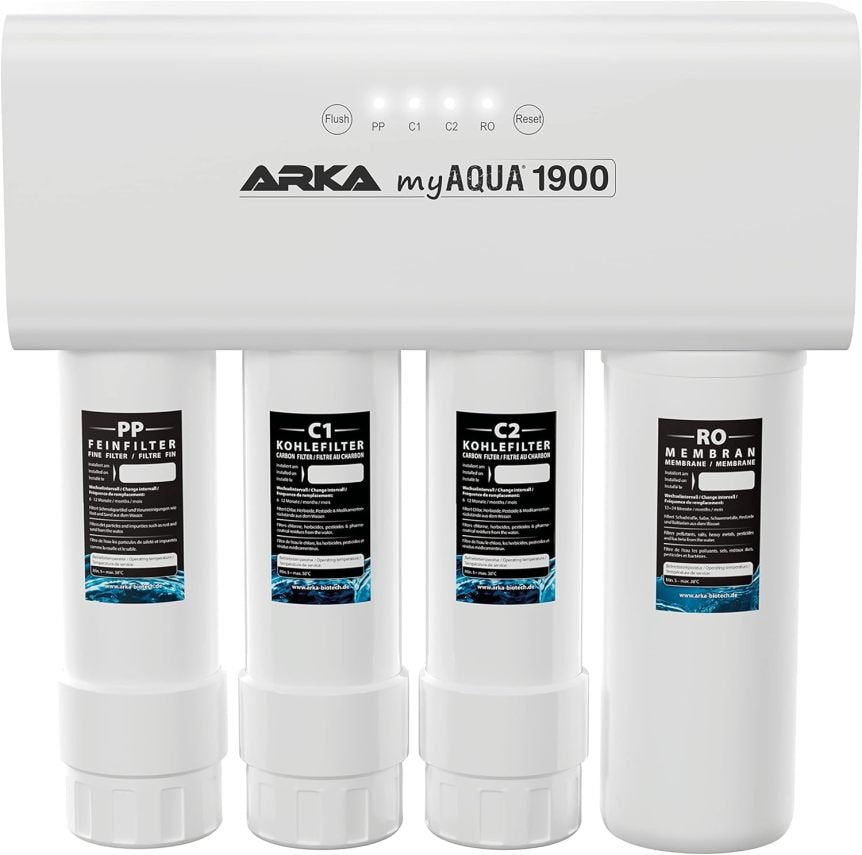 ARKA myAQUA 1900 Système d’osmose inverse 1900 L/jor – Filtration y adocissement, élimine jusqu’à 99 % des sels, polluants y bactéries, aquarium