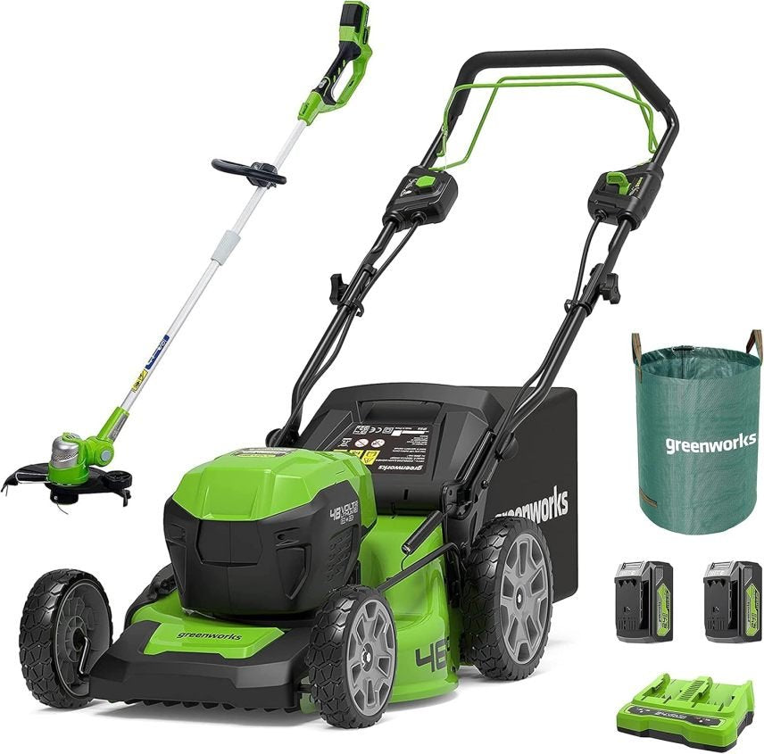Greenworks Cortacésped inalámbrico autotractée 48 V (2×24 V) GD24X2LM46SPK4X – Cope 46 cm, bac 55 L, jusqu’à 480 m², 2 baterías 4 Ah y doble cargador