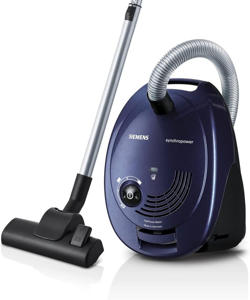Siemens synchropower VS06A111 aspiradora con bolsa – 600 W, filtre hygiène, sols durs y moquytes, azul
