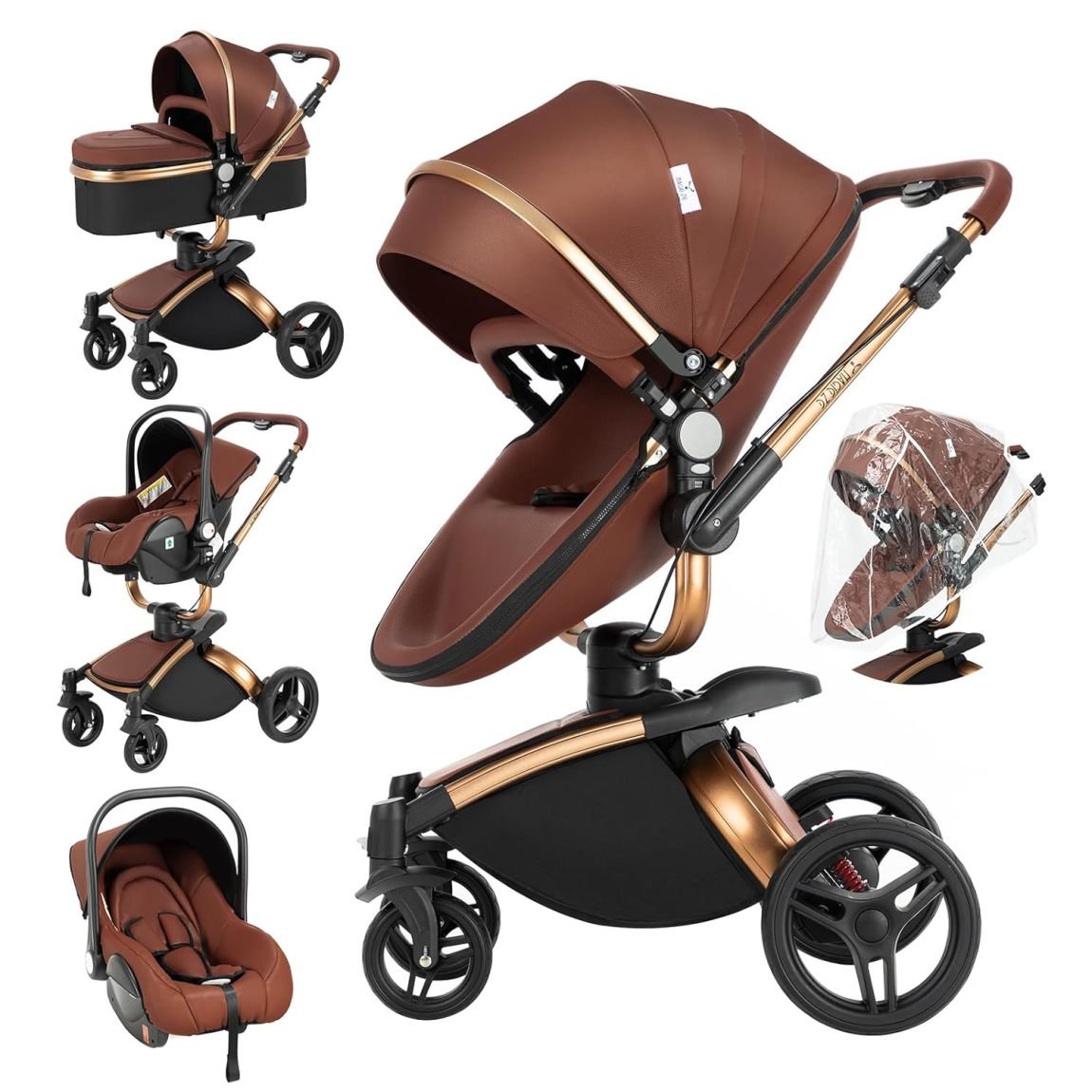 cochecito combinée 3-en-1 con système de voyage – Nacelle haute, cochecito inclinoable, plegable, para nuevo-né, modèle 906 blanco