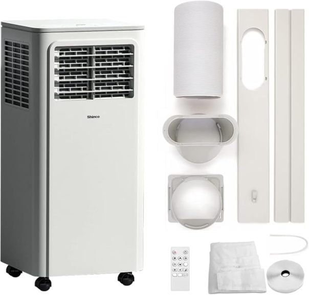 SHINCO aire acondicionado mobile con gaine 9000 BTU / 2,6 kW – Refroidit, ventile y déshumidifie, mode sommeil, jusqu’à 22 m², minuterie 24 h