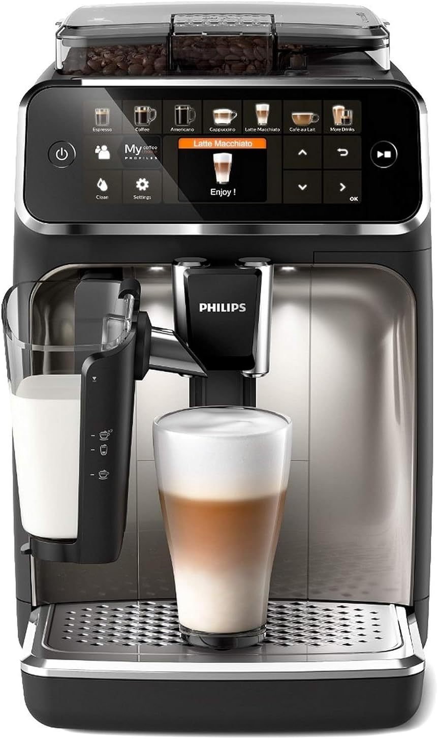 Philips Série 5400 cafyera automático – Système LatteGo, 12 spéciacamaés, pantalla intuitif, 4 profils utilisateurs, chrome (EP5447/90)