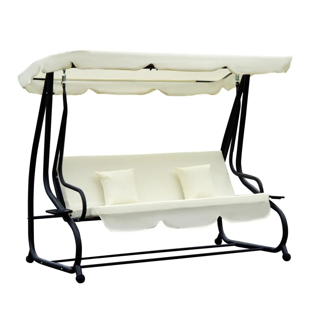 otsunny Balancelle de jardín 3 places converdeible en cama – Protection UV, blanco crème