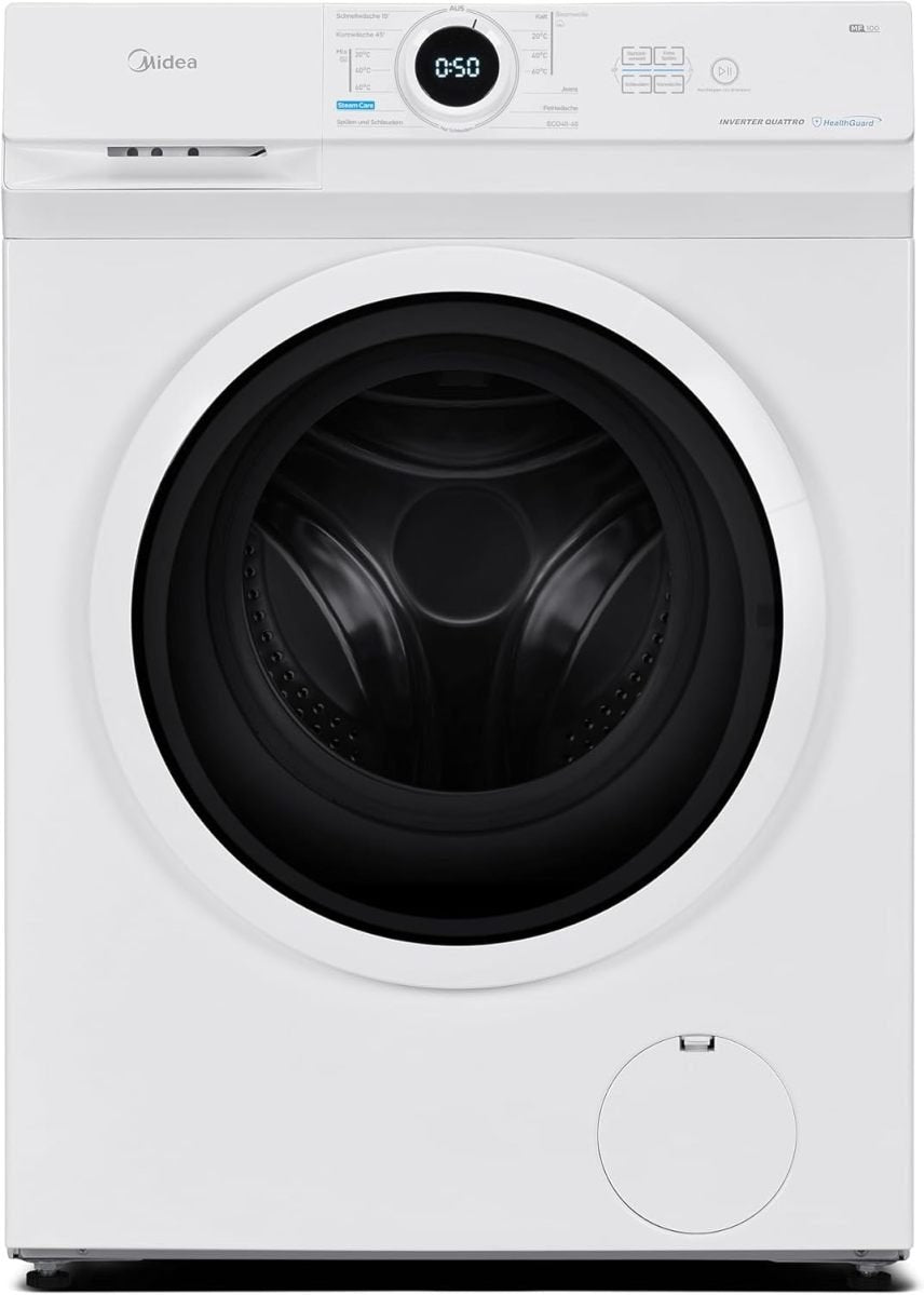 Midea MF10EW80B lavadora 8 kg, 1400 tr/min, classe A – Moteur Inverdeer Quattro, vapeur, grandee cuve, design slim, ajot de linoge, sécurité niño