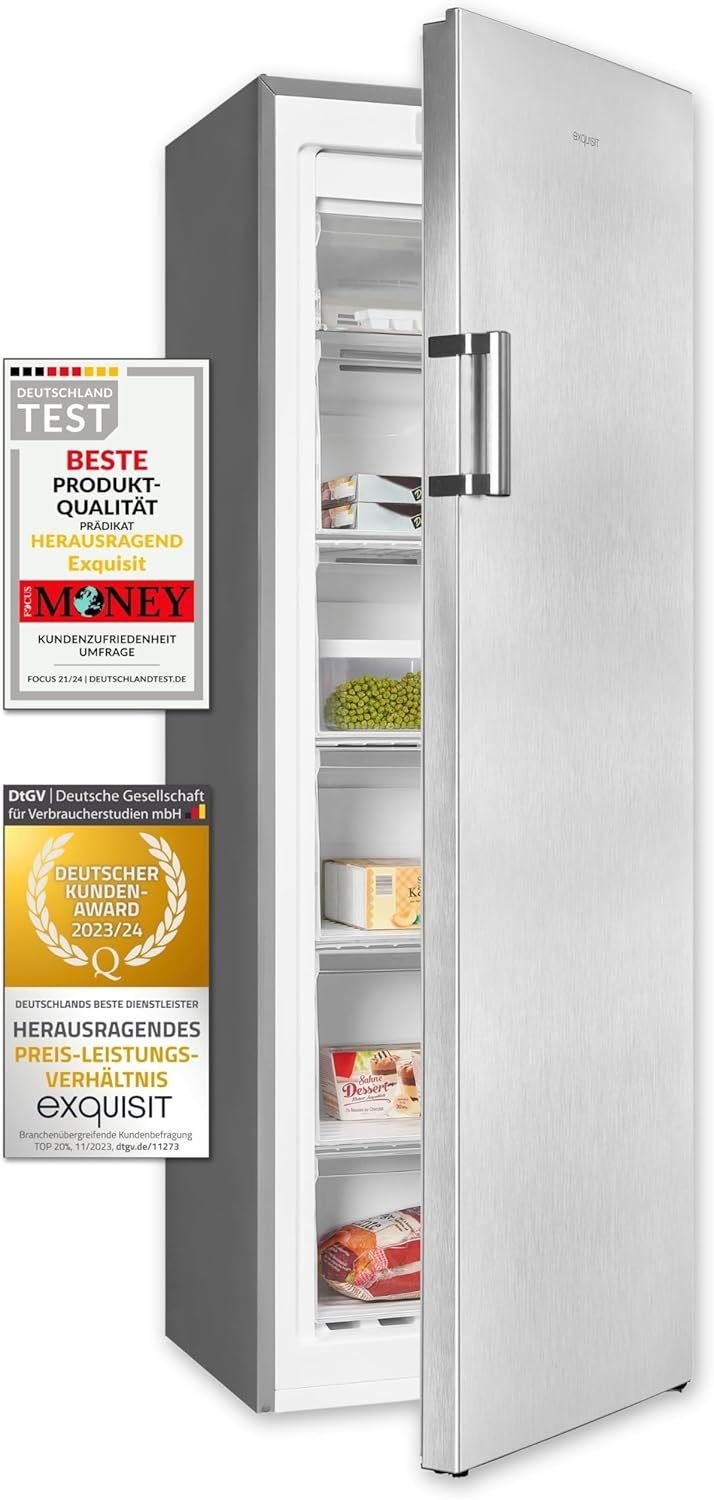 Exquisit GS271-NF-H-010E Congélateur armario 194 L finition acero inoxidable – NoFrost, 5 tiroirs, congélation rapide