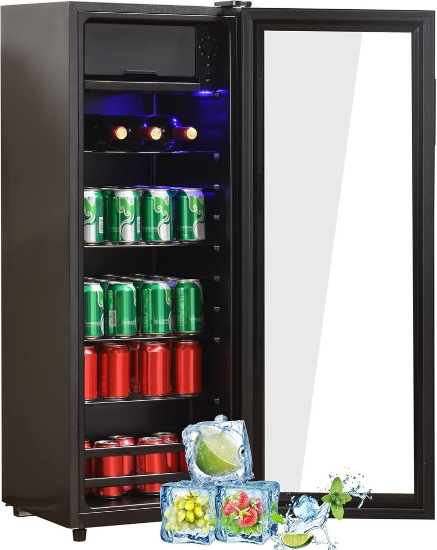 Merax frigorífico 128 L pose libre – 120 L frigorífico + 8 L congélateur, éclairage LED interior, clayytes regulables
