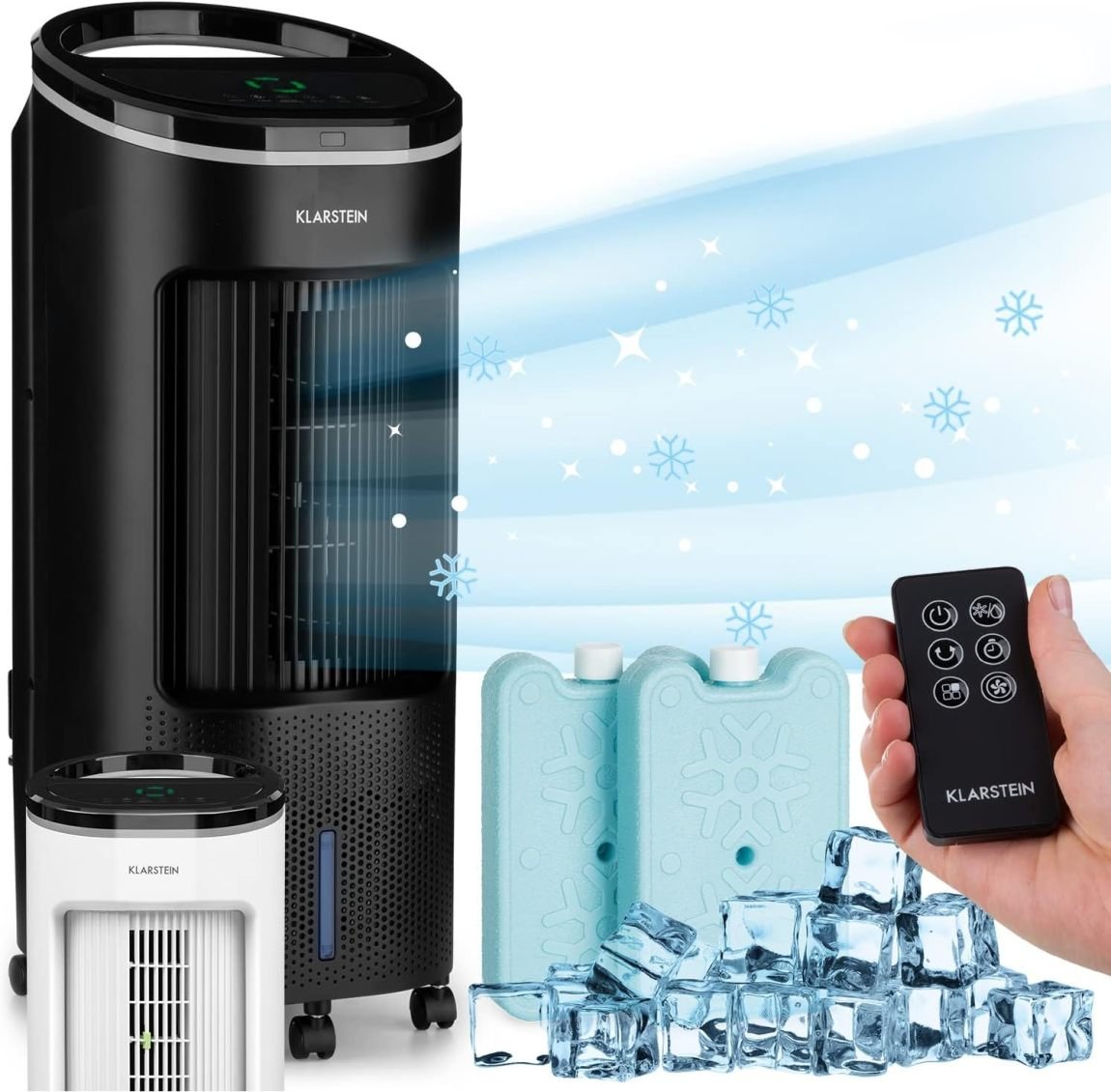 Klarstein Rafraîchisseur d’air 4-en-1 à eau – silencioso, humidificateur, ventilador, mode nuit, depósito 7 L, 65 W, débit 330 m³/h