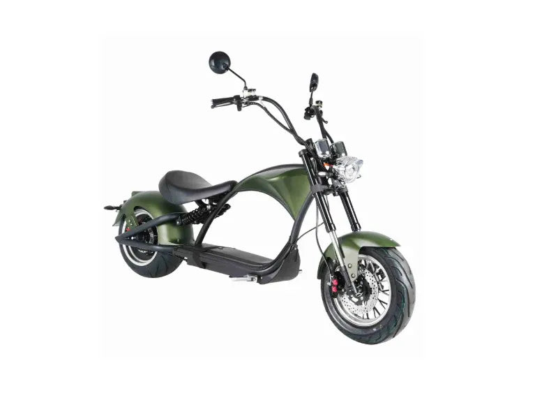 Mangosteen M1P Chopper eléctrico verde mat – Moteur sin balais 2000 W, velocidad maximale 60 km/h