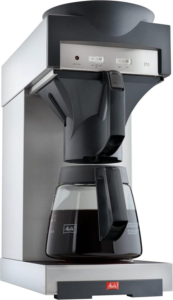 Mecamata 20348 cafyera filtre con verseuse en verre 1,8 L y placa chauffante – acero inoxidable/negro
