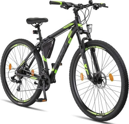 Licorne Bike Effect Premium VTT aluminio 29″ – 21 velocidads, doble frein à disque, negro/lime