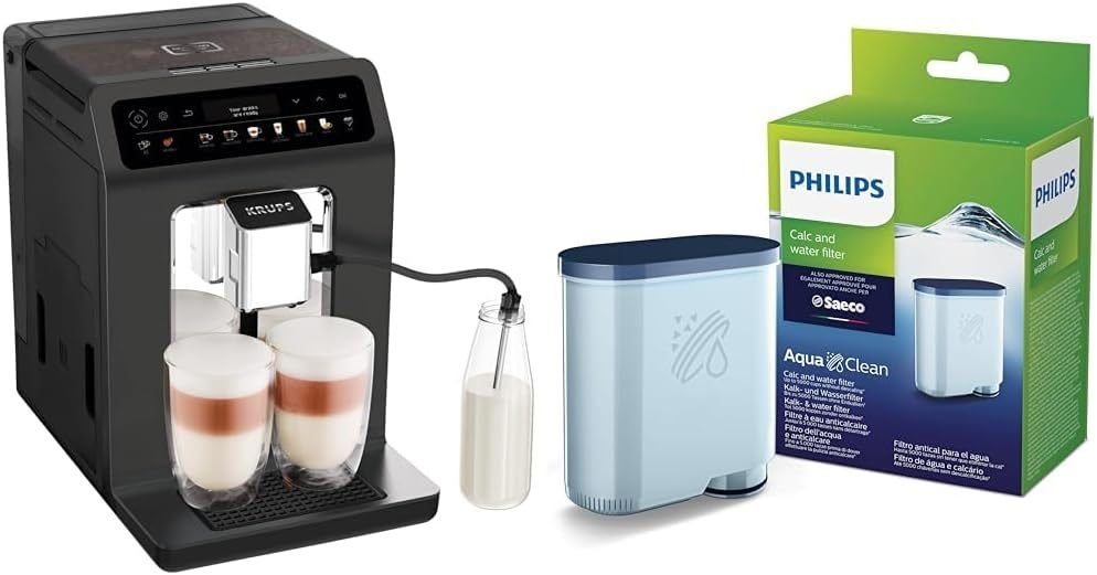 Krups Evidence One EA895N10 cafyera automático – Tuyau lait, 12 boissons, 2 tasses, pantalla coleur, certifiée TÜV, Myeor Graphite