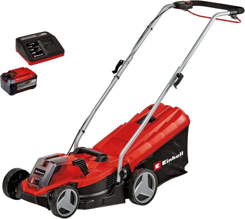 Einhell GE-cm 18/33 Li Kit Power X-Change Cortacésped inalámbrico 18 V – ancho de cope 33 cm, jusqu’à 200 m², moteur sin balais, bac 30 L, altura