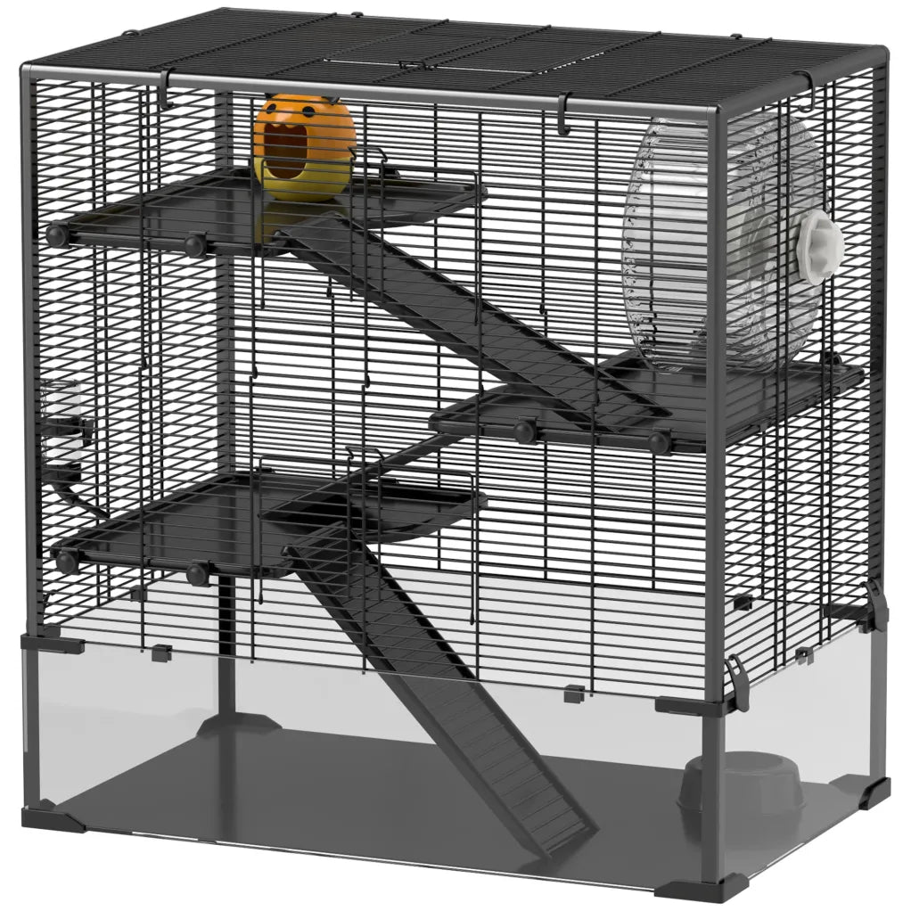 PawHut Cage para hamster nain à plusieurs niveaux – Fond en verre trempé