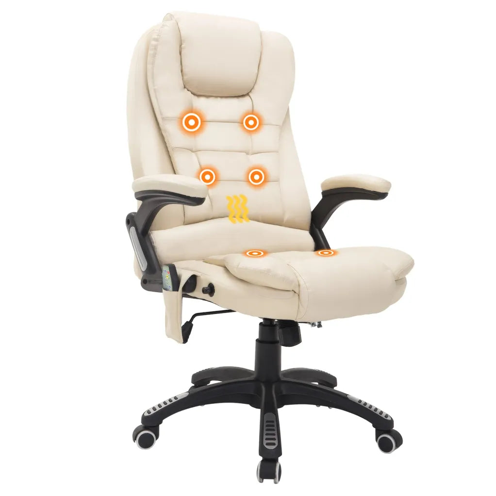HOMCOM Fauteuil de bureau direction con massage, regulable en altura – blanco crème