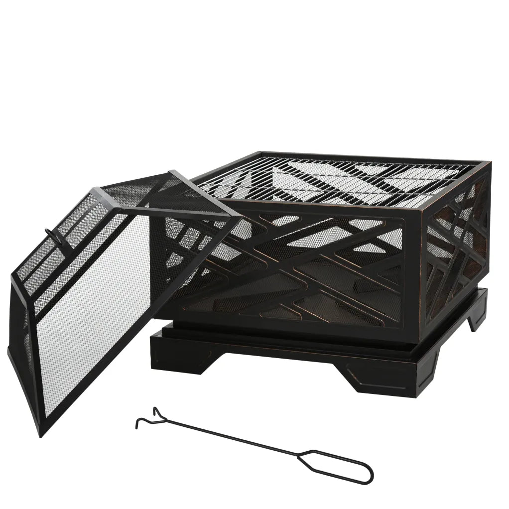 otsunny Brasero portátil con fonction barbacoa – Pare-étincelles y tisonnier