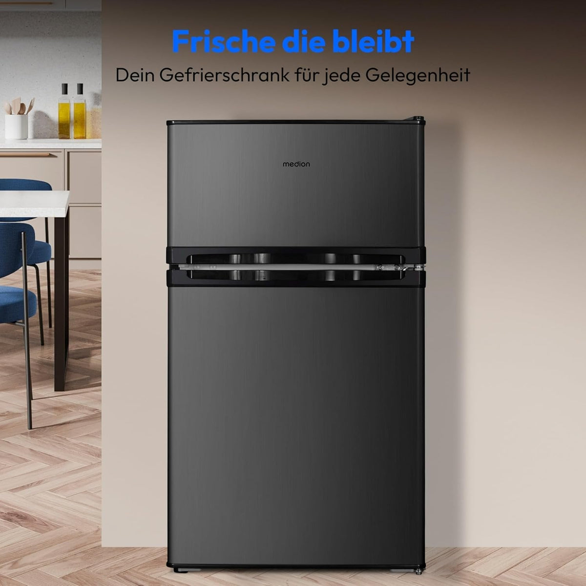 MEDION Mini frigorífico-congélateur 85 L – frigorífico 61 L, congélateur 24 L, pose libre, 40 dB, bac à légumes transparent, puerta réversible, MD
