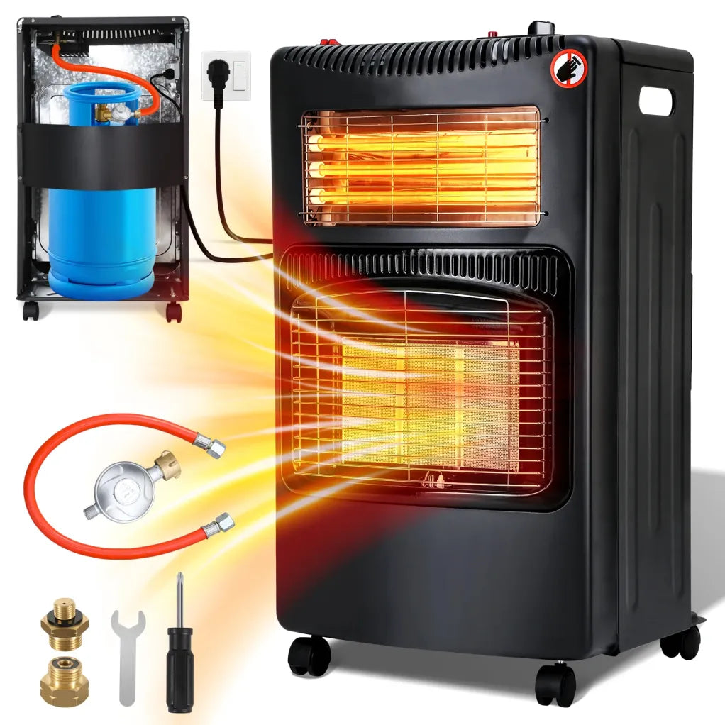 Sonnewelt calefacción gaz/eléctrico 4200 W + 1260 W – con détendeur, tuyau gaz y adaptateur boteille