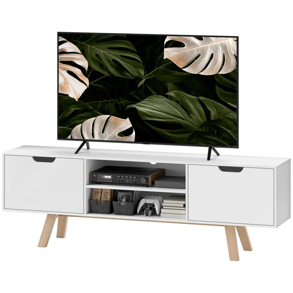 HOMCOM Meuble TV jusqu’à 65″ – Passe-câbles y 2 placards, blanco