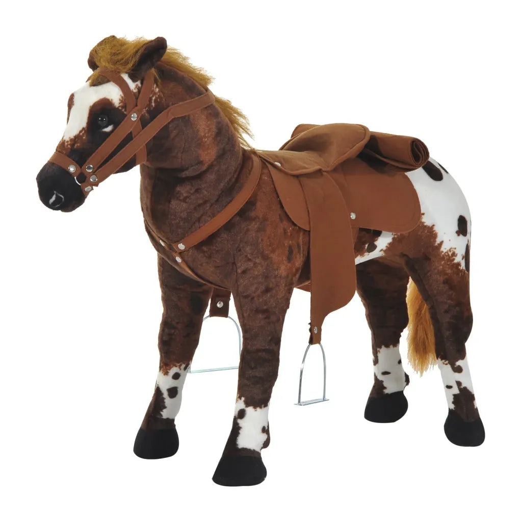HOMCOM Cheval à bascule en peluche con sons para niño dès 3 ans – Marron/blanco