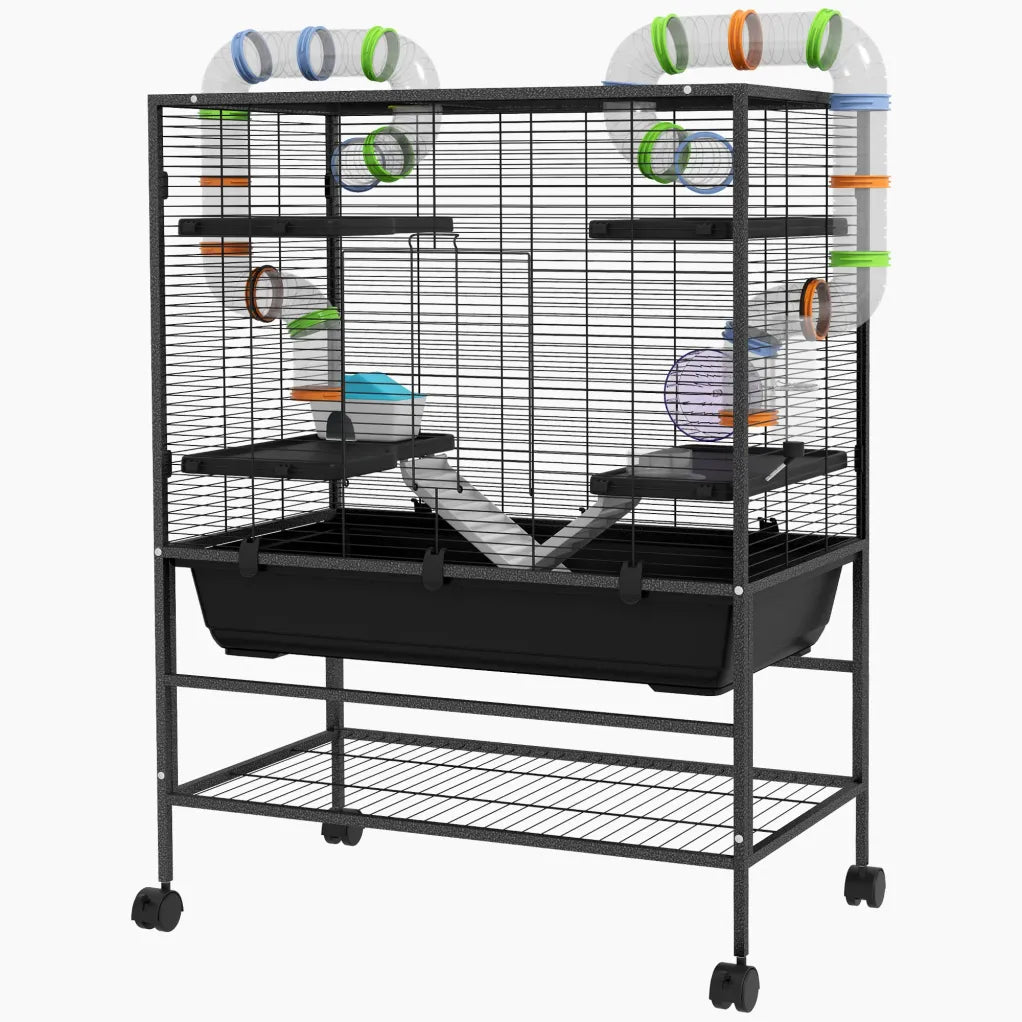 PawHut Cage para hamster con tubes, roe, ruedas y estantería