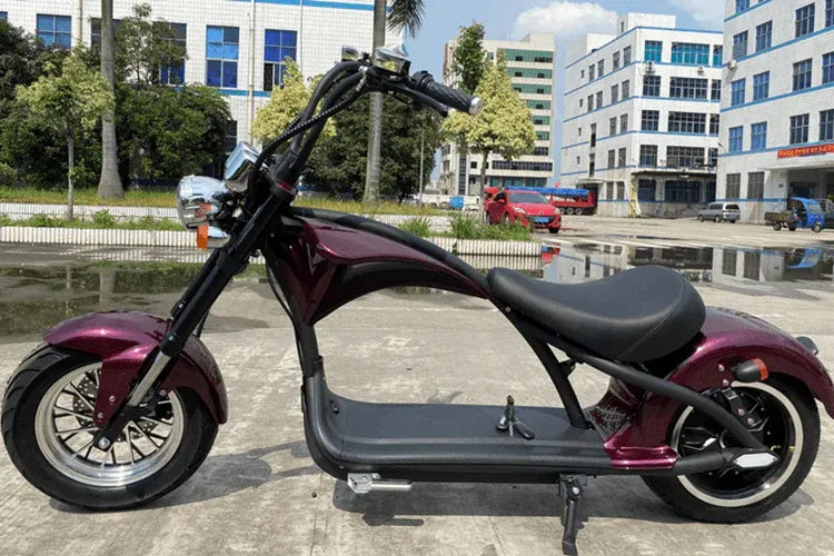 Mangosteen M1P Chopper eléctrico bordeaux – Moteur brushless 2000 W, jusqu’à 60 km/h, batería 20 Ah, env. 60 km d’autonomía