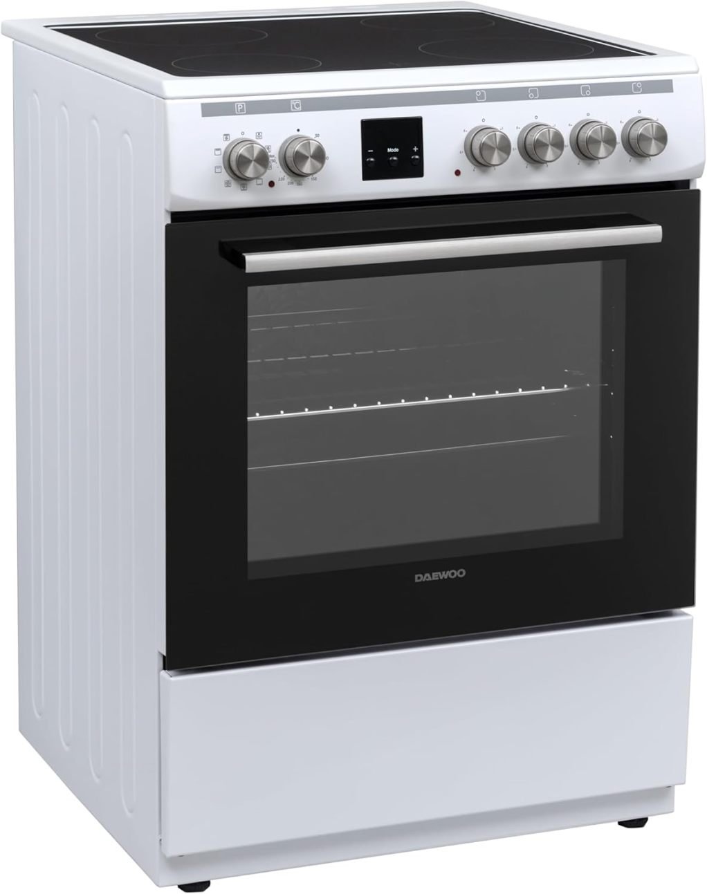 Daewoo F6EV22WL3DE Cuisinière pose libre con placa vitrocéramique, classe A, horno 65 L, 8 modes de cuisson, émail facile à nytoyer, 4 zones