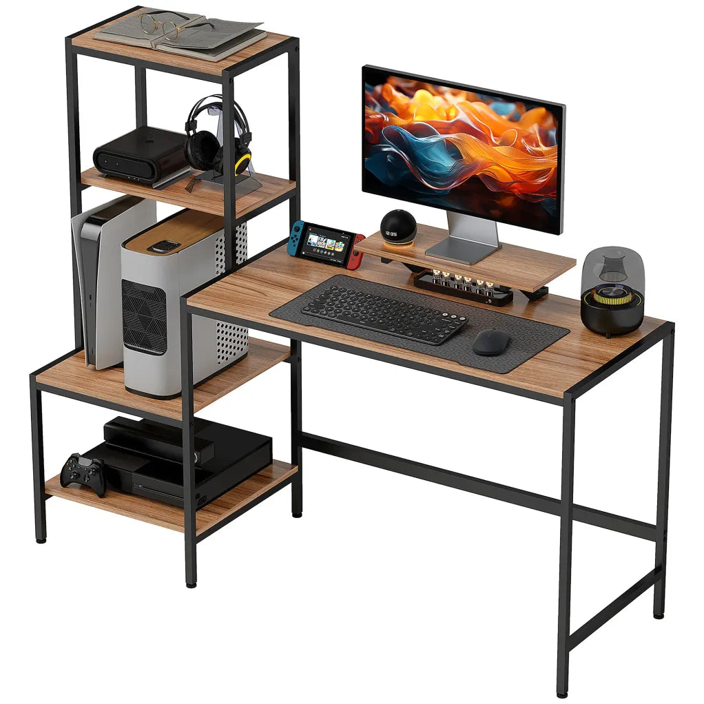 HOMCOM Bureau informatique con sopuerta pantalla y 4 estanterías – 150 × 48 × 125 cm