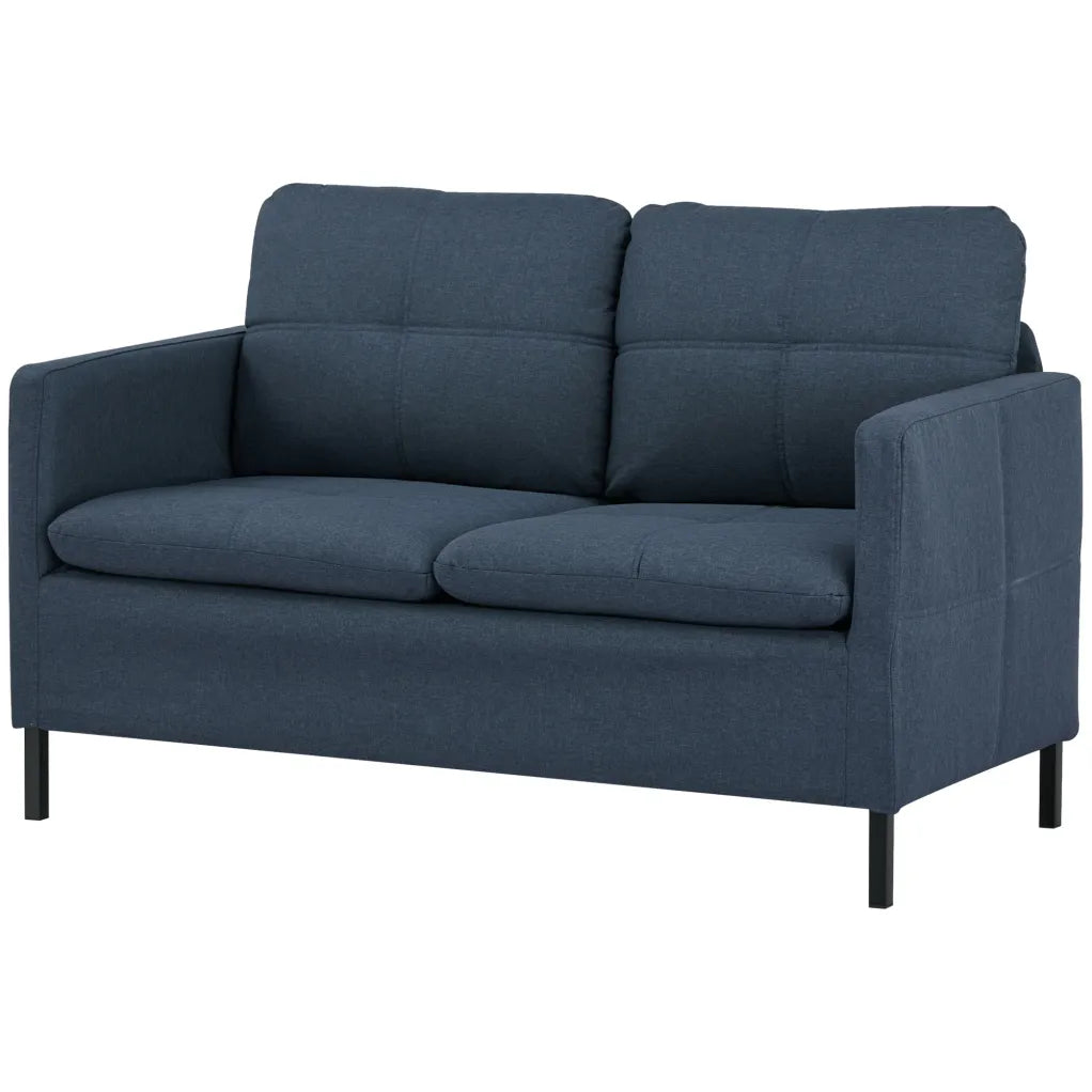 HOMCOM sofá 2 places aspect lino con pies acier – azul foncé