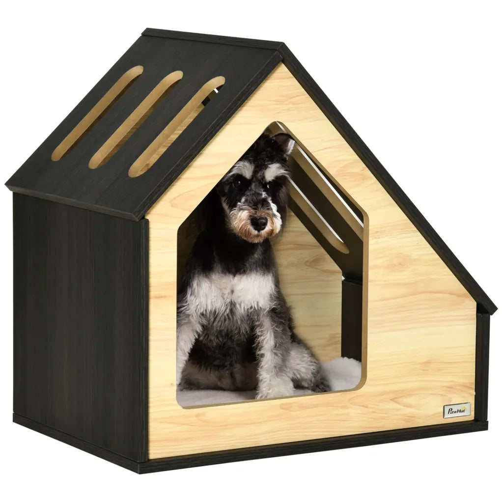 PawHut Niche de madera 60 × 40 cm con cojín – para pequeños chiens